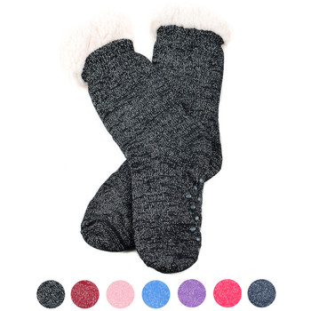 Women's Sparkly Plush Sherpa Winter Fleece Lining Solid Slipper Socks - WFLS1012