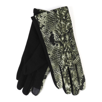 Women's Green Snakeskin Print Winter Touch Screen Gloves - LWG31-GN