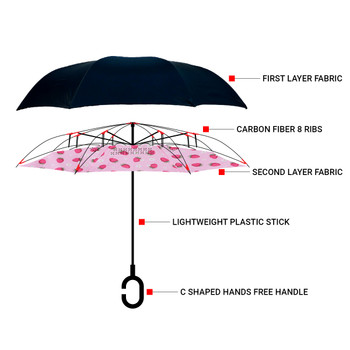 Strawberry Pattern Reverse Open Inverted Umbrella-IUM18095-BK