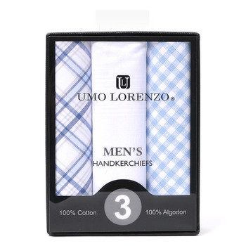 Men's Cotton Solid & Plaid Blue Handkerchiefs 3pcs Set - MFB1754 Men's Cotton Solid & Plaid Blue Handkerchiefs 3pcs Set - MFB1754