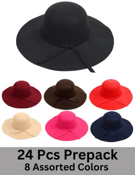24 Pcs Prepack Women Felt Floppy Bowknot Hat -LWH7302-ASST 24 Pcs Prepack Women Felt Floppy Bowknot Hat -LWH7302-ASST