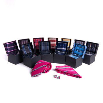 12PCS MEN'S TIE & HANKY, CUFFLINK IN FABRIC BOX-PWFB5000-FW