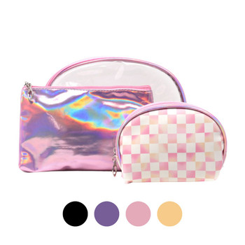 3 Pc Checkerboard Cosmetic Bag Set -LNCTB1780