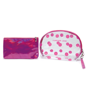 2 Pc Forever Love Pink Cosmetic Bag Set-LNCTB1736-PK
