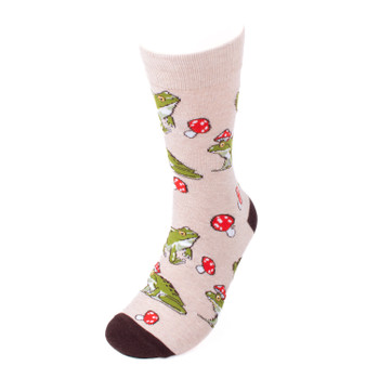 Men's Mushroom and Frog Novelty Sock - NVS19650-BG  Men's Mushroom and Frog Novelty Sock - NVS19650-BG