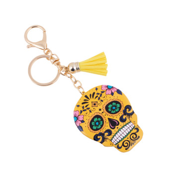 Yellow Sugar Skull Tassel Keychain-31663JO-G