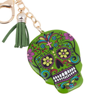 Green Sugar Skull Tassel Keychain-31663OL-G