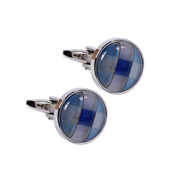 Silver and Blue Round Glass Stain Cufflinks-CL1807 Silver and Blue Round Glass Stain Cufflinks-CL1807