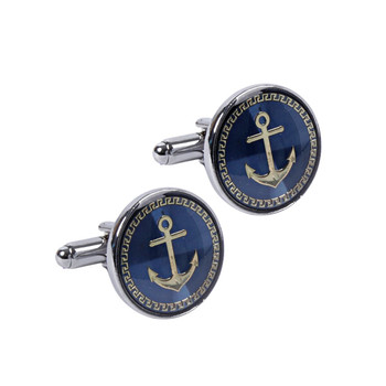 Silver Round Anchor Cufflinks-CL1812 Silver Round Anchor Cufflinks-CL1812