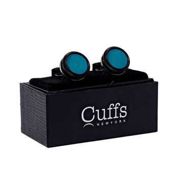 Silver Turquoise Stone Round Cufflinks-CL1817 Silver Turquoise Stone Round Cufflinks-CL1817