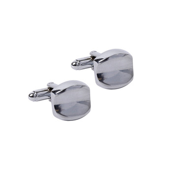 Silver Round Bent Cufflinks-CL1833 Silver Round Bent Cufflinks-CL1833