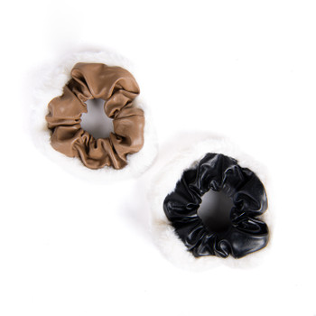 2pc Faux Leather and  Fur Scrunchie Set - 2SHS-PU-1 2pc Faux Leather and  Fur Scrunchie Set - 2SHS-PU-1