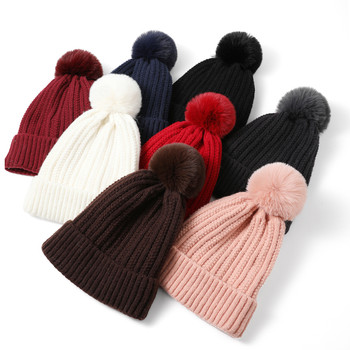 Ladies Ribbed Winter Hat with Fleece Lining and Pom - LKH5045
