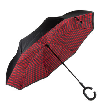 Inverted umbrella, 2 color tone of gingham checkered , manual open-IUM18115 Inverted umbrella, 2 color tone of gingham checkered , manual open-IUM18115