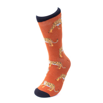 Men's Wild Tigers Novelty Socks-NVS19639-BR Men's Wild Tigers Novelty Socks-NVS19639-BR
