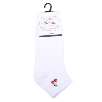 Ladies' Low Cut Cherry Embroidery Ribbed Socks-LNVS3002 Ladies' Low Cut Cherry Embroidery Ribbed Socks-LNVS3002