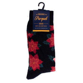 Men's Christmas Poinsettias Novelty Socks - NVS19657-Bk Men's Christmas Poinsettias Novelty Socks - NVS19657-Bk