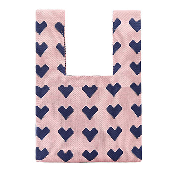 Mini Pink Sweetheart Knit Foldable Wrist Tote Bag -KTBG04 Mini Pink Sweetheart Knit Foldable Wrist Tote Bag -KTBG04