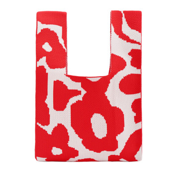 Mini Red Floral Pattern Knit Tote Bag -KTBG29