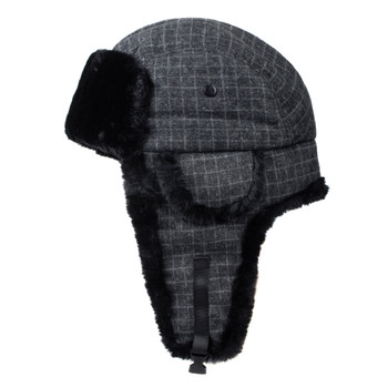 Men's Winter Trapper Hat with Faux Fur Trim-WAH1701-BK Men's Winter Trapper Hat with Faux Fur Trim-WAH1701-BK