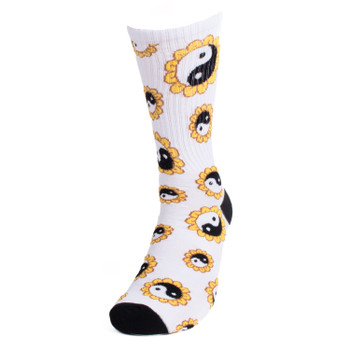 Men's Yin Yang Sunflower Ribbed Socks -NVPS2039-WHT