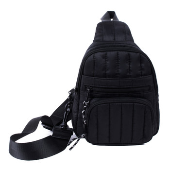 Ladies Athletic Black Quilted Nylon sling bag- LCBG1457-BK