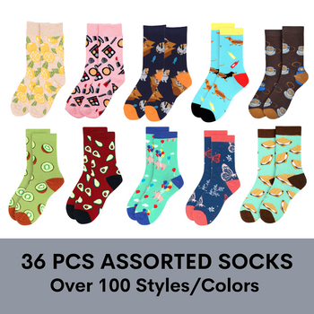 36 Pcs Women's Prepack Assorted Novelty Socks -LNVS36ASST