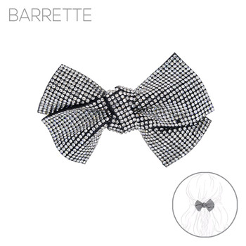 Rhinestone Bow Suede Barrette Clip - 72057CR-R Rhinestone Bow Suede Barrette Clip - 72057CR-R