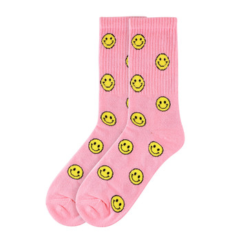 Women's Pink Smiley Face Novelty Socks - LNVS2012-HPK