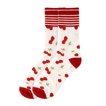 Women's Varsity-Striped Cherry Socks - LNVS2011-RD