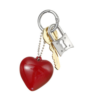 Red Heart with Gold Key & Lock Bag Charm - BGC1323