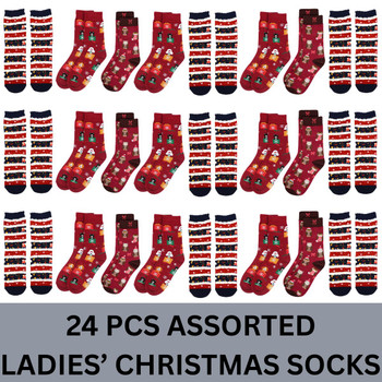 24 Pair Ladies Random Assorted Christmas Socks - LNVS24ASST-MAS