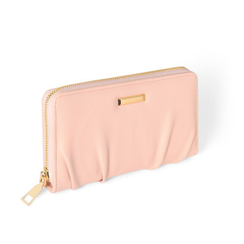 Pastel Ruched PU Leather Zip Wallet- LWBG1212