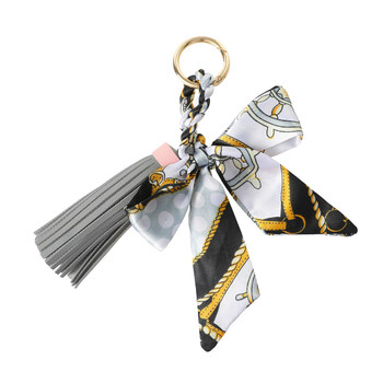 Mixed Print Bow Scarf & Tassel Bag Charm - BGC1384