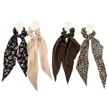 4PK Random Assorted Ribbon Scrunchie Scarf Hair Tie Set -4RIBBON-ASSORTED