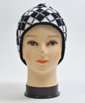 Checkered-Plaid Knit Acrylic 2-Piece Hat and Scarf Set WNTSET26