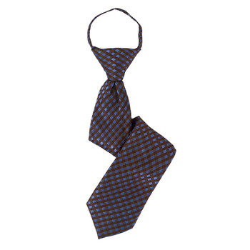 Boy's 14" Checkered Brown Zipper Tie Boy's 14" Checkered Brown Zipper Tie