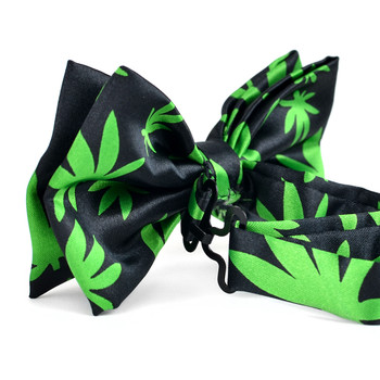 Men's Green Leaves Black Banded Bow Tie Men's Green Leaves Black Banded Bow Tie