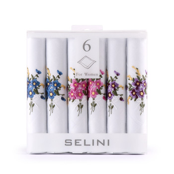 Women's Embroidered Cotton Handkerchief 6pc Box Set WEH6601 Women's Embroidered Cotton Handkerchief 6pc Box Set WEH6601