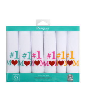 "#1 Mom" Cotton Embroidered Handkerchiefs LME6006 "#1 Mom" Cotton Embroidered Handkerchiefs LME6006