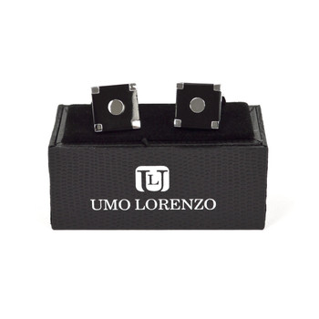 Silver Corner Black Square Target Brass Cufflinks CL1431 Silver Corner Black Square Target Brass Cufflinks CL1431