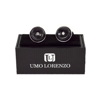 Silver-tone Black Stone Crystal Target Round Brass Cufflinks CL1443 Silver-tone Black Stone Crystal Target Round Brass Cufflinks CL1443