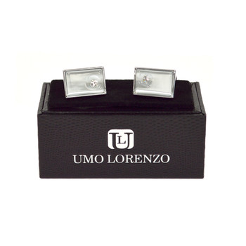 Silver-tone Crystal White Stone Rectangle Brass Cufflinks CL1446
