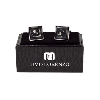 Silver-tone Crystal Black Stone Square Brass Cufflinks CL1447 Silver-tone Crystal Black Stone Square Brass Cufflinks CL1447