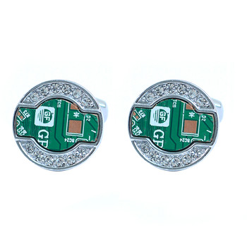 Silver-tone "Circuit Board" Brass Novelty Cufflink