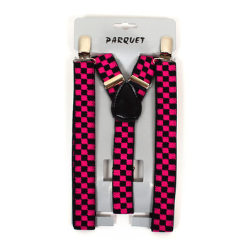 Boy's Y-Back Pink Checkered Adjustable Elastic Clip-on Suspenders BSCS1071-23 Boy's Y-Back Pink Checkered Adjustable Elastic Clip-on Suspenders BSCS1071-23