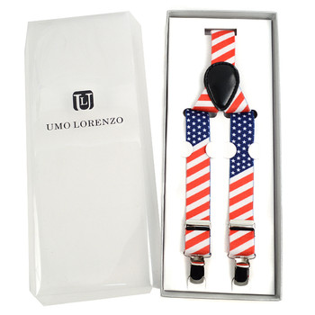 Men's Y-Back American Flag Adjustable Elastic Clip-on Suspenders