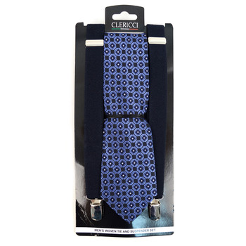 12pc Assorted Men's Black Clip-on Suspenders and Necktie Sets