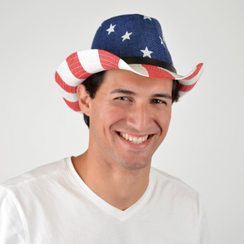 Men's Spring/Summer American Flag Fedora Hat H10319 Men's Spring/Summer American Flag Fedora Hat H10319