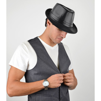 6pcs Two Sizes Fall/Winter Leather Fedora Hat - H0703 6pcs Two Sizes Fall/Winter Leather Fedora Hat - H0703